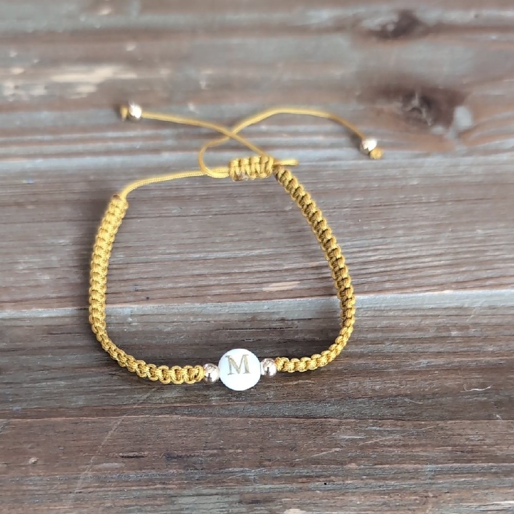Gold Braided Bracelet with Initial Charm